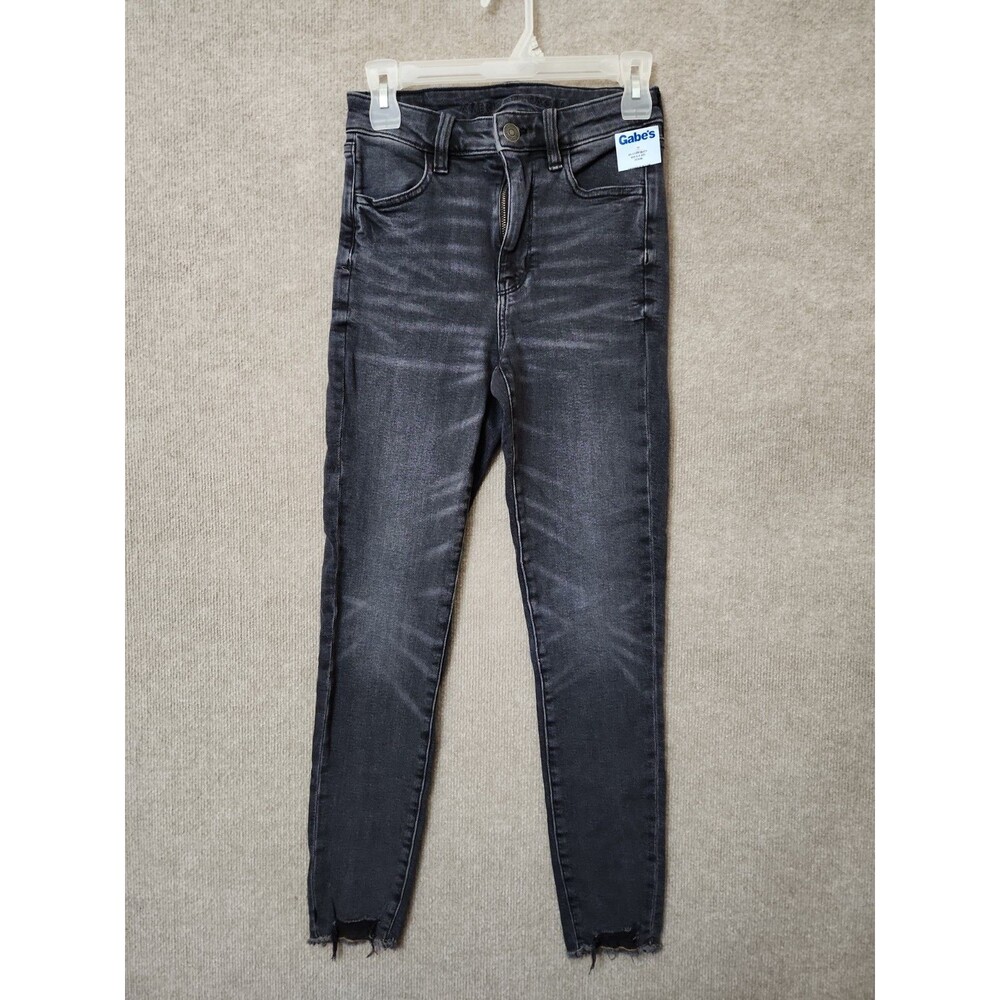 American Eagle Super Stretch Jegging Jeans Womens 4 Black Wash Raw Hem NWOT